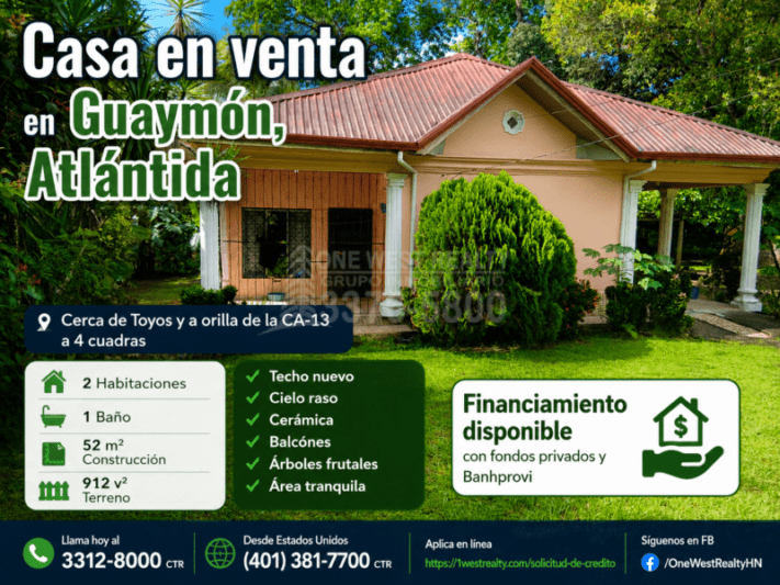 Casa en Venta en Guaymón, Atlántida – Cerca de Toyos y CA-13